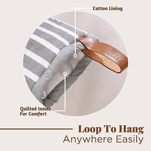 Folkulture Oven Mitts, Striped Gray, Set of 2, Heat Resistant