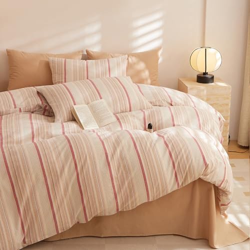 HighBuy Farmhouse Striped Duvet Cover King Size - Durable 100% Washed