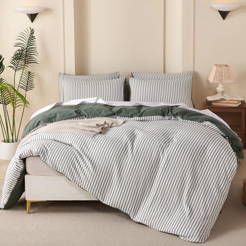 King Duvet Cover Set Striped Washed Microfiber Jacquard 3 Pieces