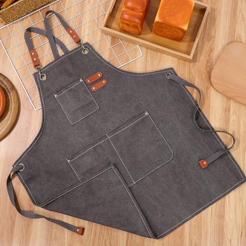 KALLORY Waterproof Canvas Apron Men and Women with Pockets Adjustable