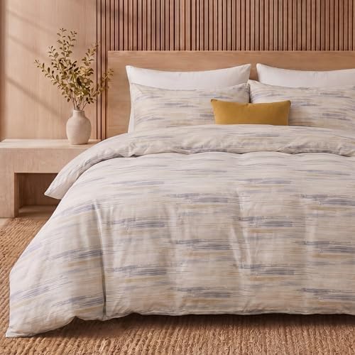 Herside Queen Duvet Cover Set,100% Cotton Double Gauze, Beige Blue
