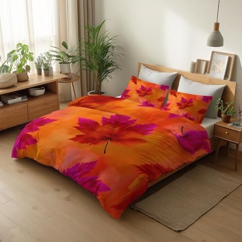 California King Duvet Cover Set Autumn Maple Leaves Pattern Soft
