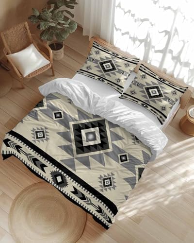 LooPoP Duvet Cover Set Queen Size Beige Boho Comforter Sets 3 Pieces