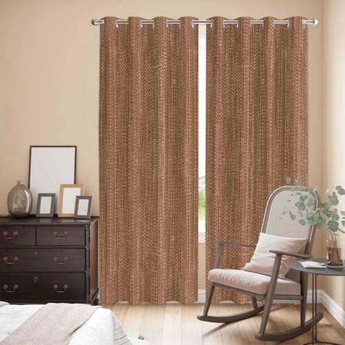 Brown Linen Texture Window Curtains 96 Inch Length 2 Panels Set