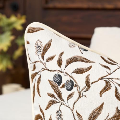 FANAMI Beige Floral Throw Pillow Covers 20x20 Inch Set of 2 Vintage