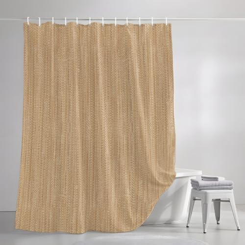 Sand Beige Shower Curtain, Boho Modern Minimalist Linen Texture