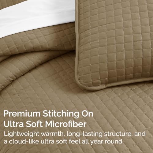 Oversized Twin Quilt Bedding Set with 1 Quilted Pillow Sham, Taupe