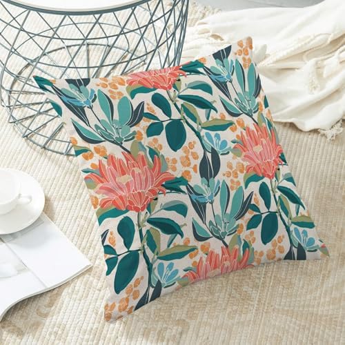 Coral Floral Pillow Covers 20x20 Inch Set of 2, Turquoise Orange
