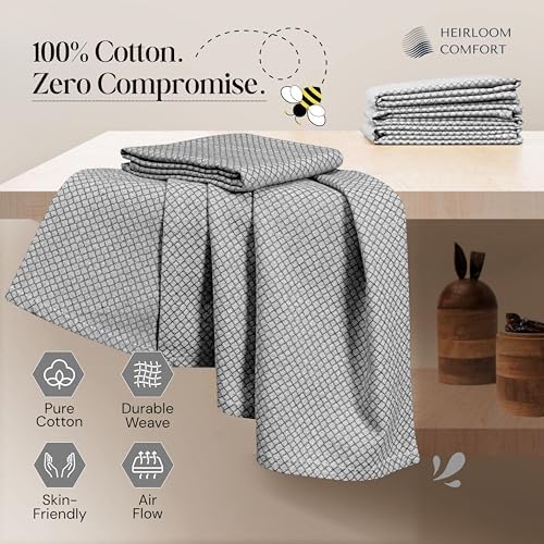 Grey Honeycomb Kitchen Towels 12 Pack, 16x26 Inch, 100% Cotton, Fast