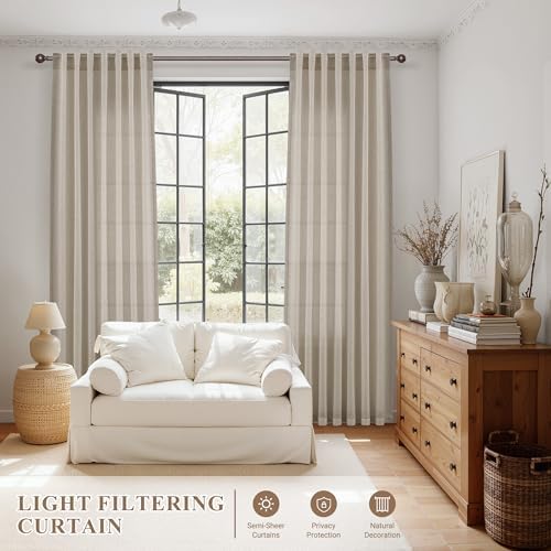 Joywell Linen Curtains 84 Inches Long for Living Room Cobblestone