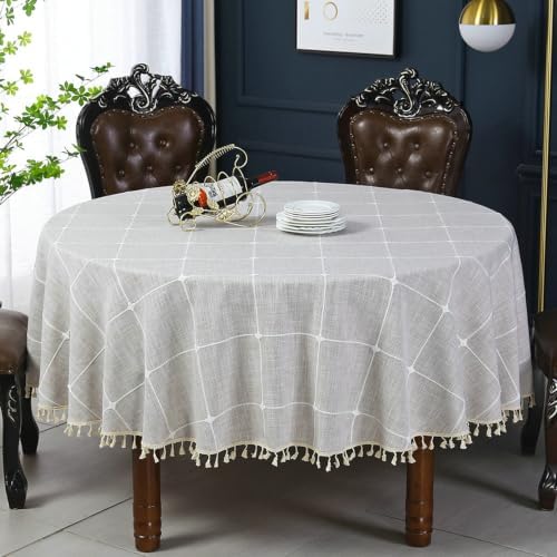 Beydodo Dining Room Table Cloth Round 70 inch, Linen Look with