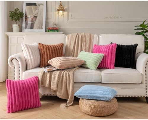 DEELAND Pack of 2,Double-Sided Faux Fur Plush Decorative Throw Pillow