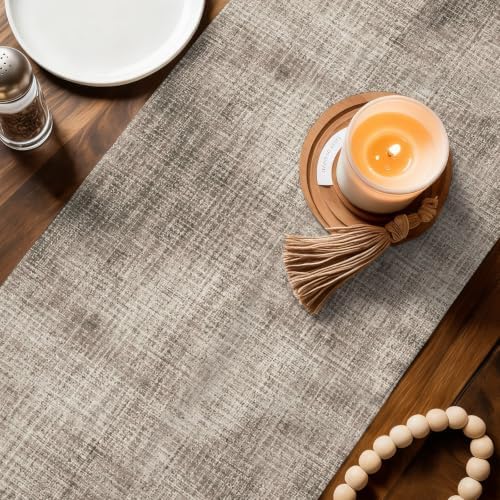 Vintage Beige Linen Texture Table Runner, Minimalist Brown Distressed