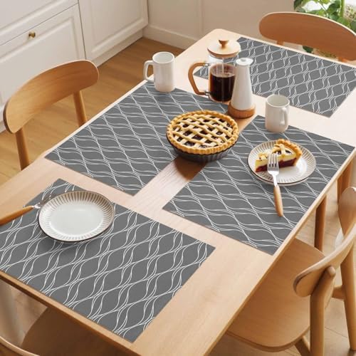 Gray Waves Vintage Stripes Line Placemats Set of 6 Washable Table Mats