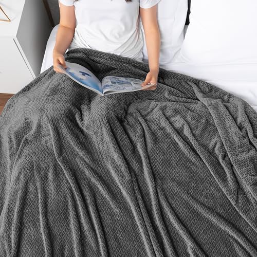 PAVILIA Soft Plush Fleece Twin Blanket for Couch Sofa Bed, Dark Gray
