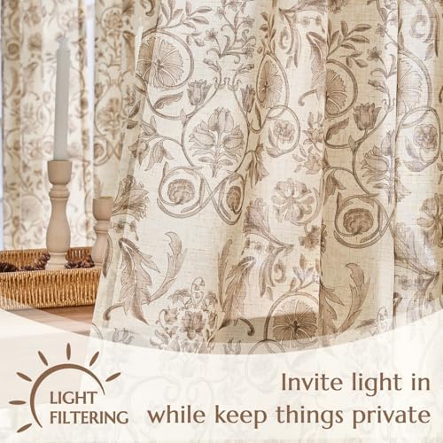 jinchan Linen Floral Curtains for Living Room with Printed Flower