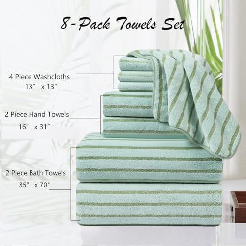 8 Pcs Green Cabana Stripe Large Bath Towel Set Oversized Bath Sheet-2