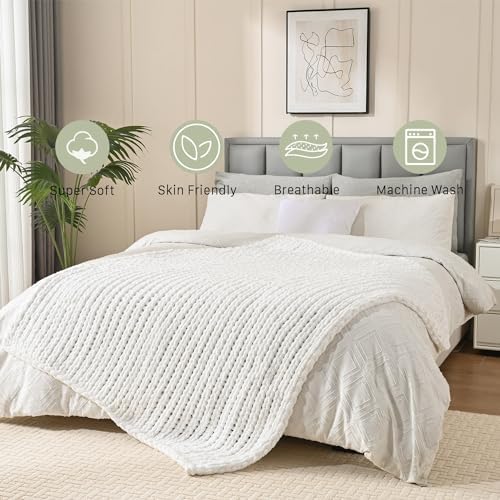Esterra 100% Hand Knitted Chenille Throw Blanket, 50"x60", White