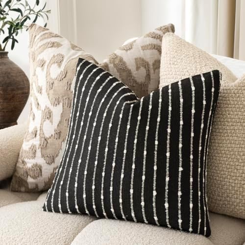 Foindtower Decorative Striped Boucle Throw Pillow Covers 18x18 Inch