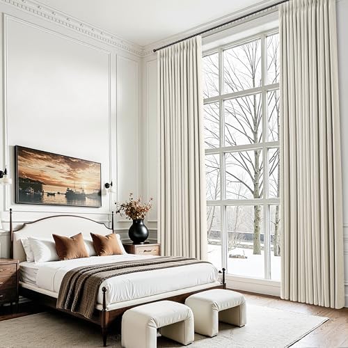 Natural 100% Blackout Extra Long Pinch Pleated Linen Curtains for