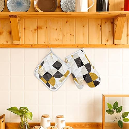 Quilted Cotton Terry Cloth Oven Mitt, Pot Holder Yellow Grey Black