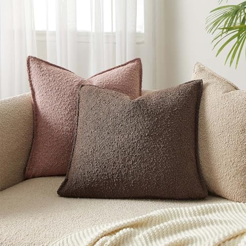 Brown 20x20 Boucle Textured Throw Pillow Covers Set of 2 for Couch