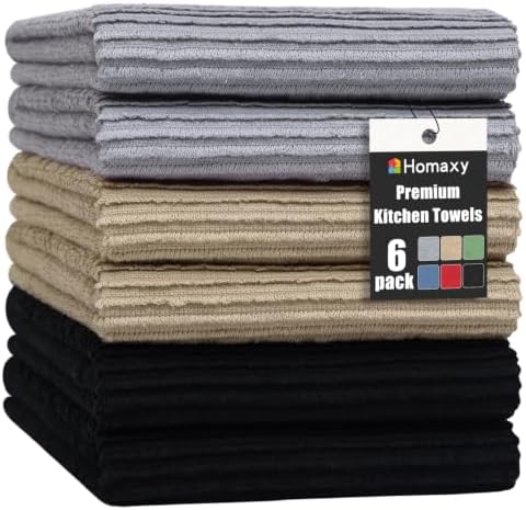 Homaxy Premium Cotton Ultra Absorbent Kitchen Towels 6 Pack, 18"x 28"