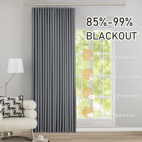 DONREN Neutral Gray Pinch Pleated Blackout Curtains with Hooks
