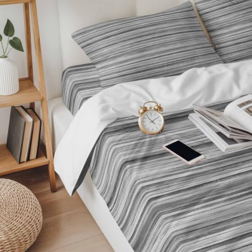 4 Pieces Duvet Cover Queen Bedding Sets Abstract Gray Striped Textured