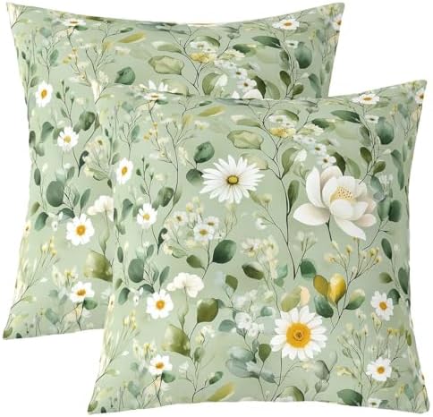 jejeloiu Teal Daisy Throw Pillow Covers Set of 2 Cute Flower