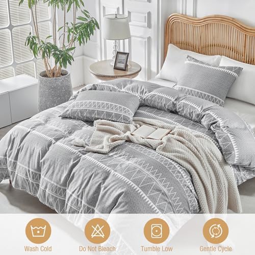 Lekesky Boho Grey Duvet Cover Set Twin, Lightweight Soft Microfiber