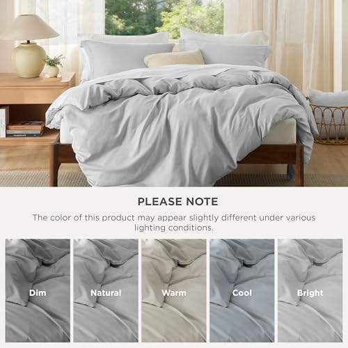 Bedsure Duvet Cover King Size, 3Pcs Double Brushed Bedding Set, Silver