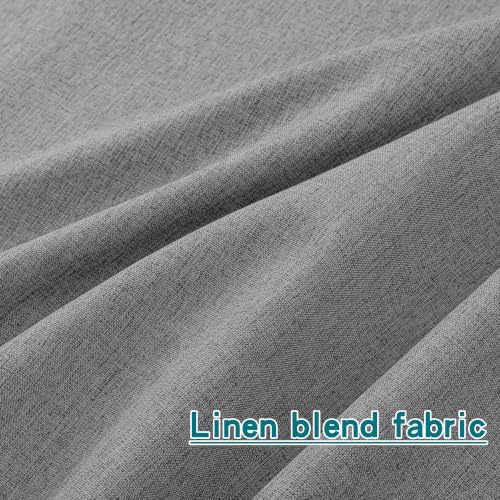 MUMFAS Grey 100% Blackout Pinch Pleated Linen Curtains 84 Inches Long