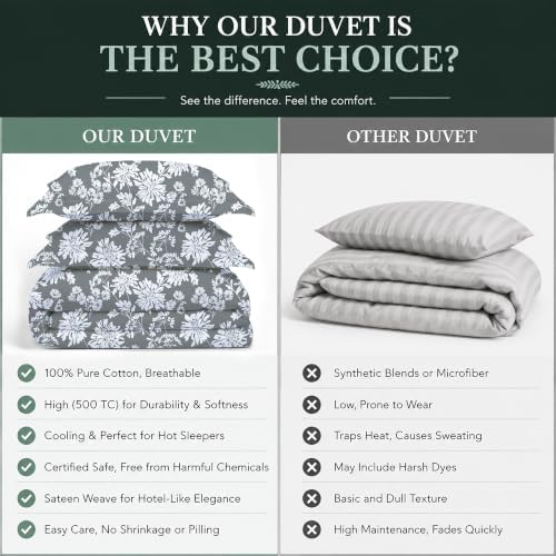 Feather & Stitch Queen Size Duvet Cover Set, 500 Thread Count Damask