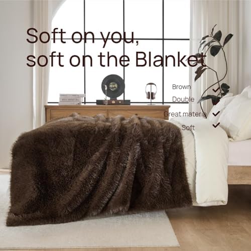 Luxury Fluffy Faux Fur Throw Blanket,Thick Fluffy Silky Fuzzy Cozy