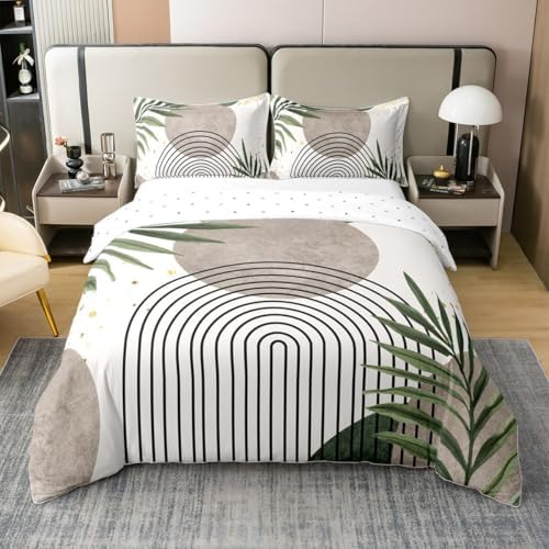 Boho Green 100% Cotton Duvet Cover Set Queen Size,Sage Bohemian Mid