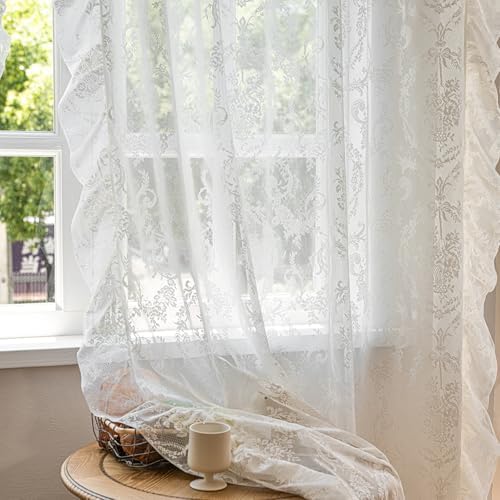 Deeprove Ivory Lace Curtains 84 inches Length 2 Panels Set for Bedroom