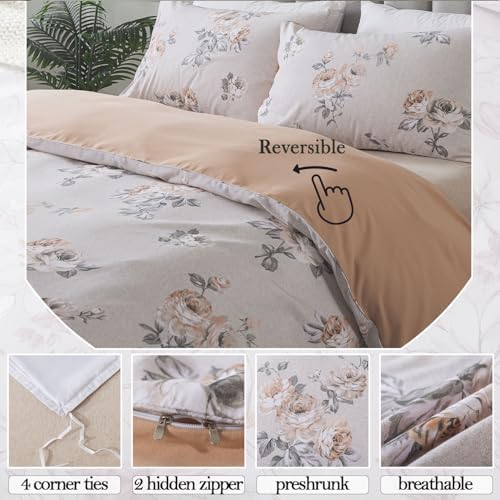 FADFAY 100% Brushed Cotton Queen Size Duvet Cover Set Vintage Luxury
