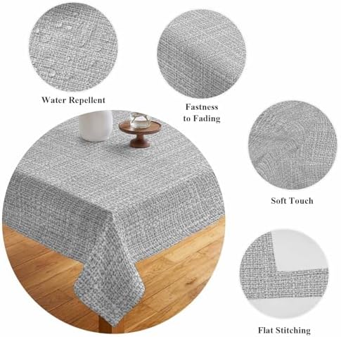 Modern Gray Linen Texture Waterproof Tablecloth for Rectangle