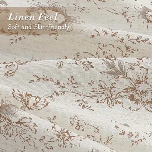 Brown Floral Linen Shower Curtain, Cottagecore French Country, 72x84