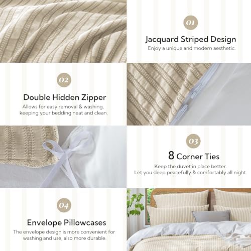 MILDLY Khaki Textured Duvet Cover Set 3pcs Dual Zipper King
