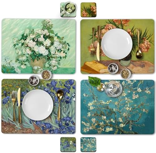 Set of 4 Heat Resistant Cork Placemats for Dining Table with Free Set