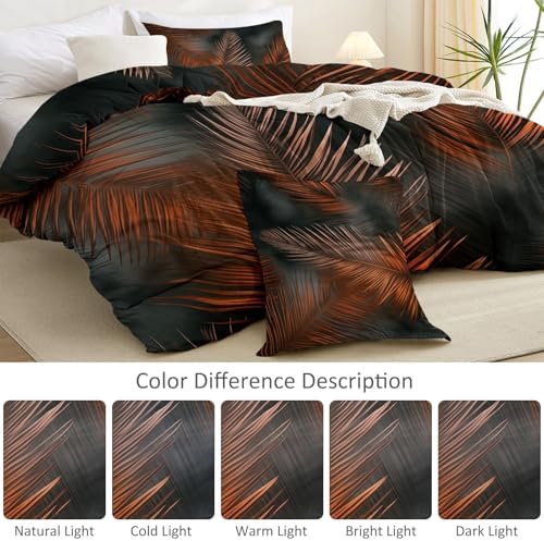 Breathable Reversible Duvet Cover Set, Plants Palm Leaves Lines
