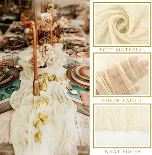 12 Pcs Beige Cheesecloth Table Runner 10FT Runner for Tables Boho