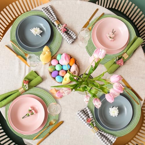 12 Pcs 12 Pcs Round Placemats 14.2 Inch Woven Braided Placemats, Sage