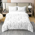 Feelyou White Grey Flower Duvet Cover 100% Cotton Queen Size Boys