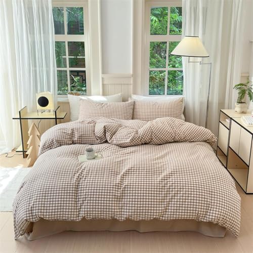 Nayoroom Brown Gingham Duvet Cover Set King Tan Plaid Checkered