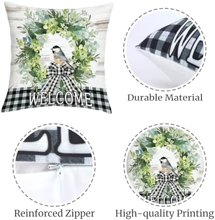 20x20 Set of 4 Green Eucalyptus Leaves Throw Pillow Cushion Cover