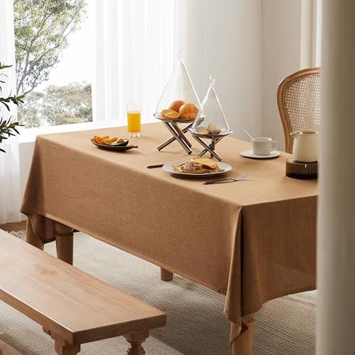 Farmhouse Linen Rectangular Tablecloth, Caramel 60x120 Inch