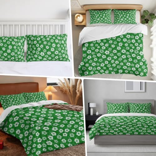 Duvet Cover Queen Size, Green Flowers 3-Piece Bedding Quilt/Comforter
